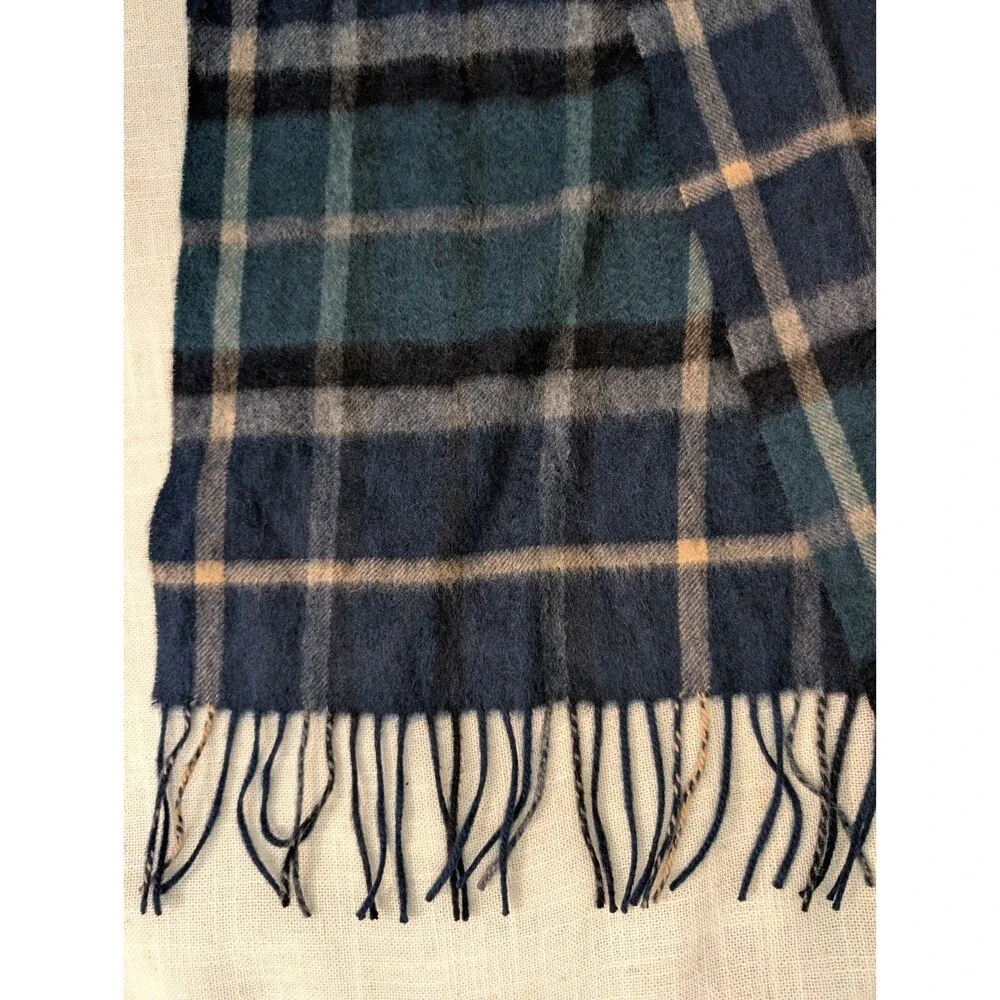 Nordstrom 100% Cashmere Men's Plaid Scarf Navy/Green Fringe 12
